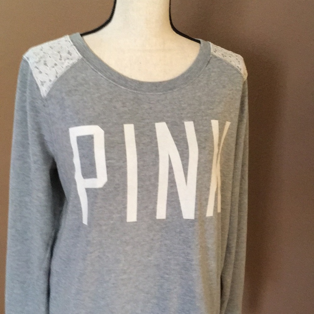 PINK Sweatshirt with Lace Trim
